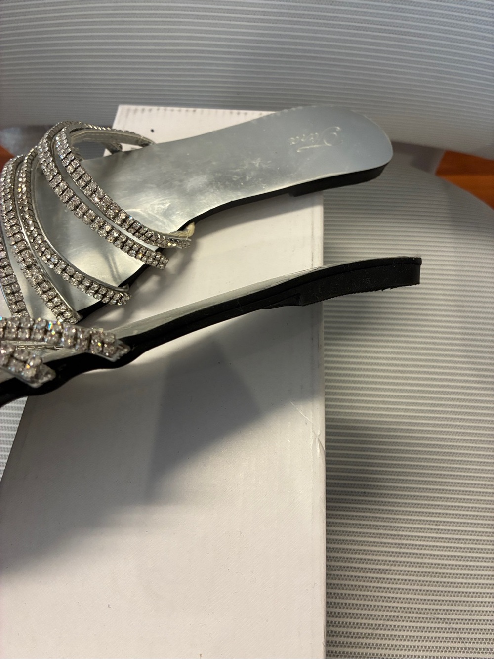 Silver Embellished Rhinestone Slide Sandals - Picture 2 of 2